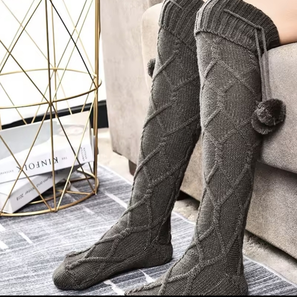 Cozy Knit Over-the-Knee Socks - Gray